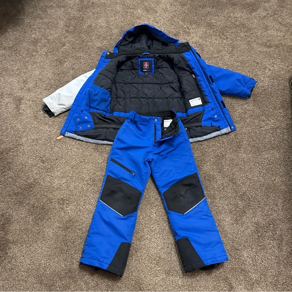 Kids Snowsuit Set Size 6-7 Ski Jacket & Pants Boys Swiss Tech Blue Grey - Picture 2 of 13